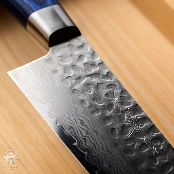 JIKKO ekubo (Dimples) Santoku knife Blue VG-10 Gold Stainless Steel Japanese (Multi-purpose)