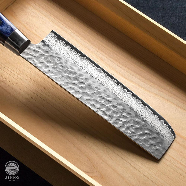 JIKKO ekubo (Dimples) Nakiri knife Blue VG-10 Gold Stainless Steel Japanese (Vegetable Knife)