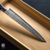 JIKKO ekubo (Dimples) Sujihiki knife Blue VG-10 Gold Stainless Steel Japanese (Slicer)