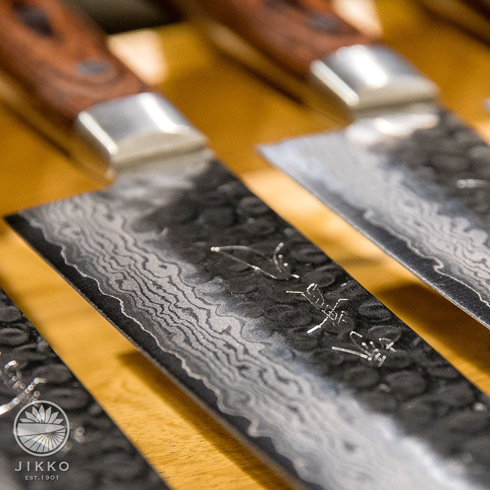 JIKKO Kiritsuke Millefeuille Santoku knife VG10 Gold Stainless Steel